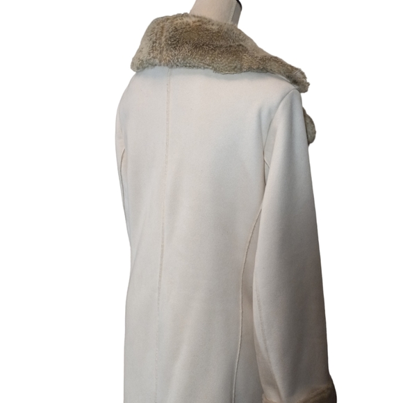 🏖️Soft Brushed Faux Suede w Faux Fur Lining Button Front Coat Size Large - Picture 7 of 13